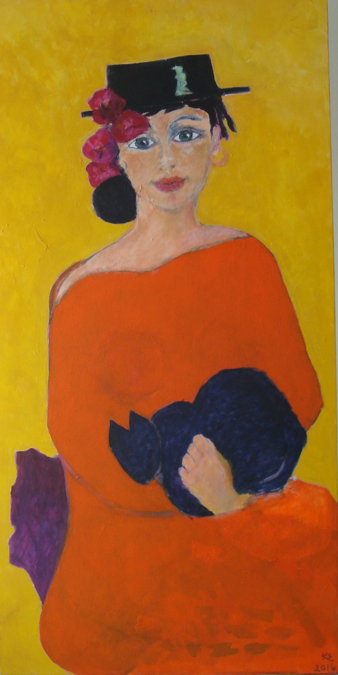Kvinde m.kat2016 100x50cm, værk af Kunstner 1
